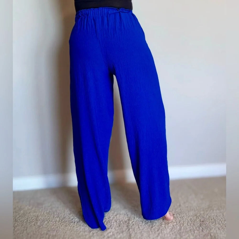 Susan Graver Electric Blue Wide-Leg Pants - Picture 2 of 14